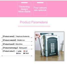 MerryNine Bookends Pair Nonskid Heavy Metal Durable Sturdy Strong Books Organizer Telephone Booth Bookshelf Decor Decorative Bedroom Library Office School Supplies Stationery Gift (Black_1 Pair)