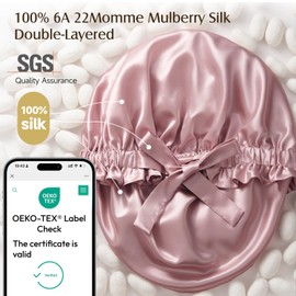 YFONG 100% Mulberry Silk Shower Cap for Sleeping Women, 22 Momme Double-Layered Grade-6A Silk Hair Bonnet, Hair Wrap for Sleeping with Elastic Tie Stay On Head, Pink