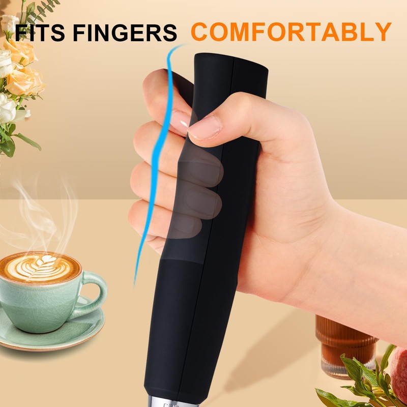 YUSWKO Black Handheld Milk Frother Wand with Stand for Coffee,