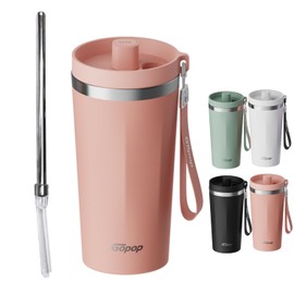 Tumbler with Straw, 22.0 fl oz (650 ml), Stainless Steel, Wide Mouth, Hand Strap, Vacuum Insulated, 316 Stainless Steel, Home Office, Outdoors, Hot or Cold Insulated, Includes Lid, Large Capacity,