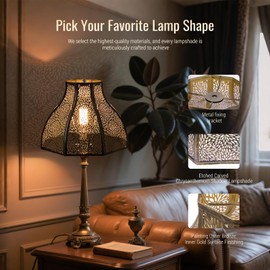 Metal Bronze and Gold lamp shades for floor lamps for bedroom or living room, 8-petal lotus lamp shape drum lamp shades, corner floor fan lamp with spider fitter (5.32" top x 13" bottom x 9.5" high)