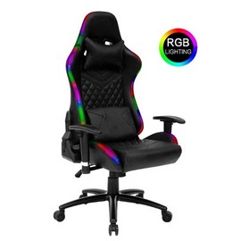 Black E-Gaming Racing Style Gaming Chair Black - LED Lights - Foot Rest & Reclines