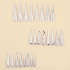 MERVF Stiletto Press on Nails Extra Long Fake Nails White Pearlescent Glue on Nails 3D Butterfly Press ons with Gothic Design Almond Acrylic Chrome False Nails for Women Glossy 24pcs