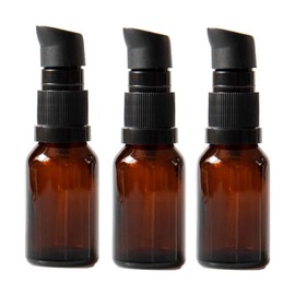 3PCS 15ml 0.5oz Empty Refillable Amber Glass Lotion Bottle Cosmetics Vial Case Holder with Black Pump Head and Clear Cover for Lotion Cream Essential Oil Cleanser Makeup Pump Press Bottles