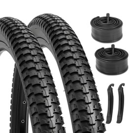 Hycline 26x2.1 Mountain Bike Tires Set, 2-Pack Folding MTB Tires with Tubes & Tire Levers, Durable Knobby Tires for Trail, Gravel & City Riding