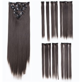 SWACC Women 22 Inches Straight Full Head 7 Separate Pieces Heat Resistance Synthetic Hair Clip in Hair Extensions (Dark Brown-4#)
