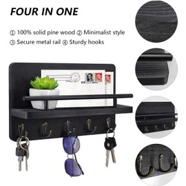 Soporte de Pared para Llavero,Porta Llaves Pared con 5 Ganchos,Porta Llaves Montado en la Pared,Organizador de Lllaves Montado en la Pared y Organizador de Correo,Porta Llaves,negro