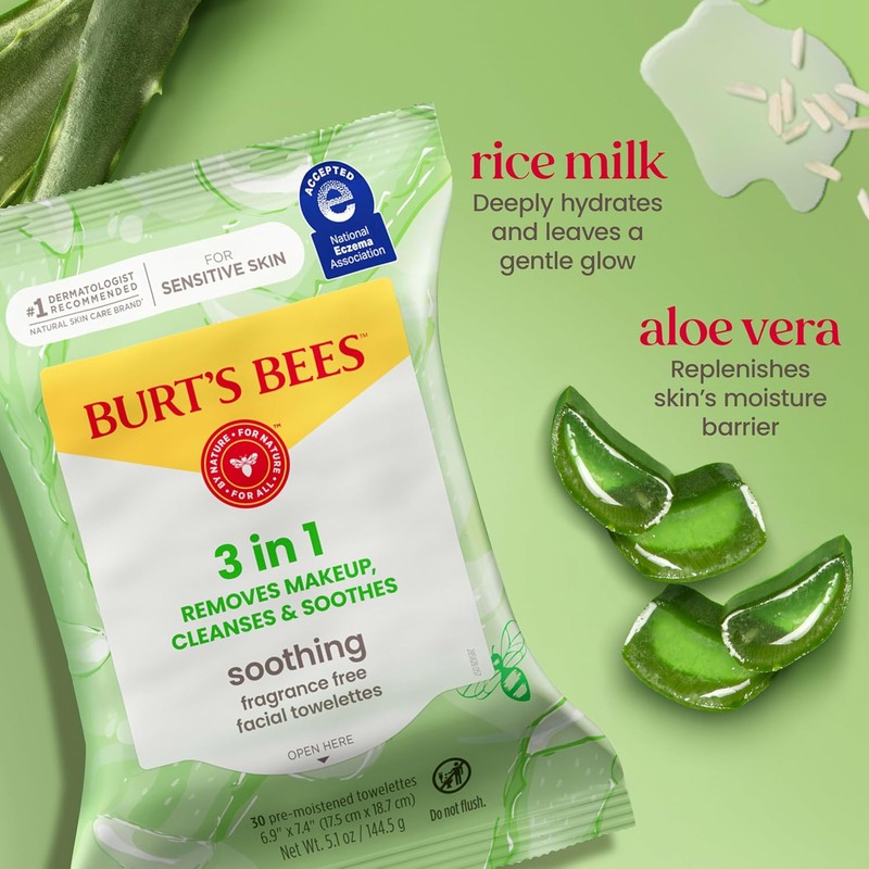 Burt's Bees Sensitive Facial Cleansing Towelettes with Cotton Extract, 30