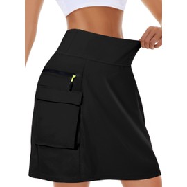 Kimmery Women's Quick Dry Cargo Skirt with 5 Pockets High Waisted Golf Skirts for Casual Hiking, Black, X-Large