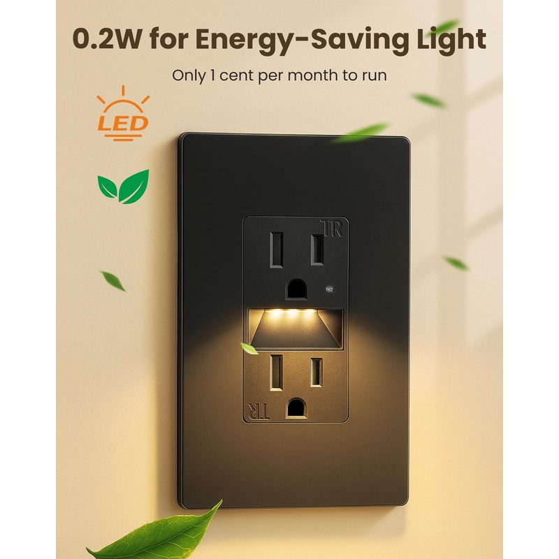 SURAIELEC 15A Night Light Wall Receptacle, Dusk-to-Dawn Guide Light, 3000K