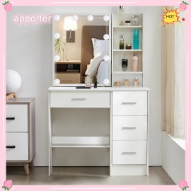 Yamissi New Vanity Desk Makeup Dressing Table Set +4 Drawers Sliding Mirror &3 Color LED