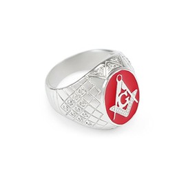 The Collegiate Standard Sterling Silver Masonic Ring with Red Enamel and CZs