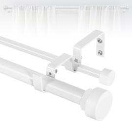 TANGWIN White Double Curtain Rods for windows 36 to 88:Adjustable Heavy Duty Double Curtain Rod for Bedroom Living Room,1Inch Pure White Iron Moden Decorative Telescopic Dual Drapery Rod Easy Install