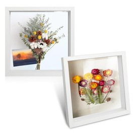2 x 3D Picture Frames for Filling, 20 x 20 cm, 3D Object Frame, Wooden, Deep 3 cm, Display Case Frame for Objects, Flowers, Large Shadow Box, Wedding Bouquet, Memorabilia, Medals, Photos for Keepsakes
