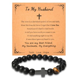 Sisadodo To My Husband Birthday Gift Ideas Black Beaded Bracelet for Men Husband Hubby Christmas Gifts for Husband Cross Bead Bracelet for Hubby Huaband Anniversary Valentines Day Gifts for Men Him