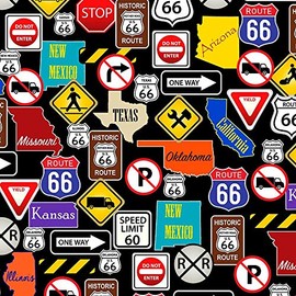 Quilting Treasures Fabrics This and That Route 66 Road Signs Black