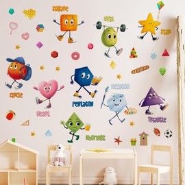 Colorful Shapes Wall Decal,Geometry Wall Sticker,Peel and Stick Educational Learning Wall Decor,Removable Learning Decor,for Kids Bedroom Nursery Playroom Classroom Library Reading Corner Decoration
