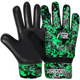 Arsh Sports Soccer Goalie Gloves,Football Goalkeeper Gloves for Kids Boys Youth Children Double Wrist Protection Along 4mm Super Grip Palm (Green, Size 4 Suitable for 6-9 Years)