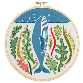 Hawthorn Handmade Stargazing Whale Embroidery Kit - Embroidery Kit for Beginners, with Embroidery Fabric, Cotton Thread, Embroidery Hoop, Embroidery Needle & Instructions - DIY Crafts for Adults