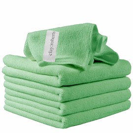 Clay Roberts Microfibre Cleaning Cloths, 40cm x 30cm - Pack of 5, Green Cloths, Machine Washable, Polishing, Waxing & Dusting Cloth, Lint-Free, e Cloth, Kitchen Towel, Car Cleaning, Microfiber cloth