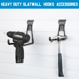 Landhoow 36 Pcs Slatwall Hooks & Hangers 32 Pcs Heavy Duty Slat Wall Hanging Hooks with 4 Pcs Storage Straps Assortment Slatwall Accessories for Storage Garage Wall Organization Garden Home (Black)