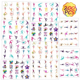 Gymnastic Temporary Tattoos Birthday Themed Party Supplies Decorations Favors 10 Sheets 200PCS Sport Decor Cute Stickers Class School Prizes Gift Kids Boys Girls Carnival Christmas Reward Multicolor