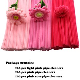 Apedoixy 300pcs Pipe Cleaners Craft Bulk,3 Assorted Colors Pink Pipe Cleaners,6mm x 12inch Thick Fuzzy Chenille Stem Sticks for Craft Art DIY Projects Decorations