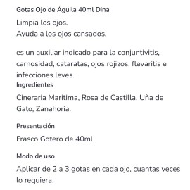 Dina Gotas De ojo de aguila con Vitamina A Rosa De Castilla Zanahoria uña de gato