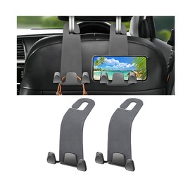 Zpana Car Seat Headrest Hook, 2PCS Leather & Metal Double Hook Vehicle Back Seat Hanger Holder for Phone Handbag Purse, Automobile Storage Organizer, Universal for Van Truck Sedan (Grey)