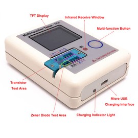 LCR TC1 ESR Tester, NPN PNP MOSFET Transistor Tester, Identification Transistor, Diodes, Dual Diode, SCR, Resistors, Capacitors MOSFET ESR LCR Meter