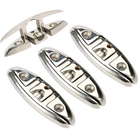 Amarine Made 4PCS 6 Inch Marine Boat Dock Mooring Cleat Flip Up Stainless Steel Folding Cleat