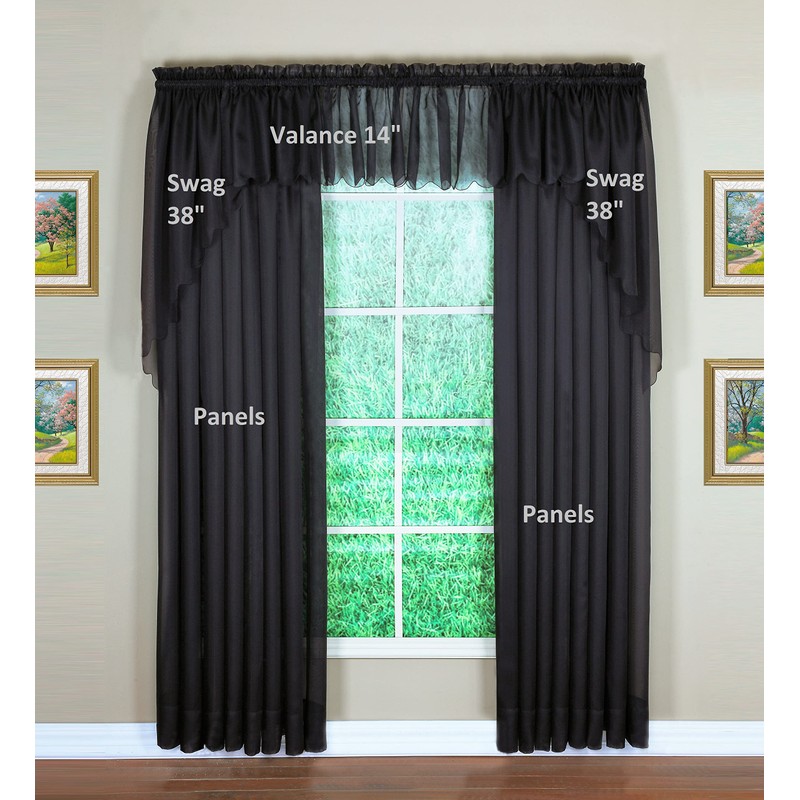 Today's Curtain Emelia Original Voile Valance 14", Black, 60" W
