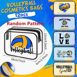 12 Pieces Volleyball Makeup Bags Bulk Volleyball Team Gifts Cosmetics Bag PVC Clear Zipper Pouch Clear Zipper Case for Women Stuff Volleyball Coach Sports Party Supplies, Random Pattern