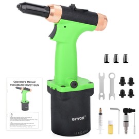 GRYVOZE Pneumatic Rivet Gun Air Pop Riveter Tool Kit with 3/32" 1/8" 5/32" 3/16" Rivet Nozzles, Pneumatic Riveting Gun, Upgraded Air Riveter Hydraulic Pop Riveting Rivets Tool, No-Self-Suction