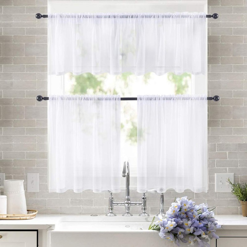 MIULEE 2 Panels Kitchen Tiers Half Window Sheer Curtains Rod