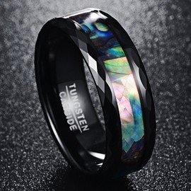 Vakki 8 mm Abalone Shell Ring Tungsten Rings for Men Black/Grey/Rose Gold Faceted Edge Wedding Rings Engagement Ring Promise Ring Size J to Z (15.6-22.9), Tungsten Carbide Tungsten Carbide Abalone