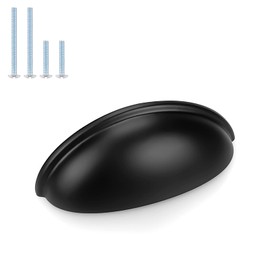 Probrico (10 Pack Modern Drawer Handles Black Cabinet Bin Cup Pulls 3 Inch Hole Center Kitchen Cabinet Hardware Cup Drawer Handles Knobs Dresser Closet Cabinet Handles