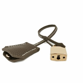 M-ioi-M Genuine Leather Key Clochette Bag Charms, Bell Shaped Key Holder Purse Pendant Ornament, Deco Keychain, Accessories Replacement for Luxury Designer Handbags (Khaki Brown + light gold padlock)