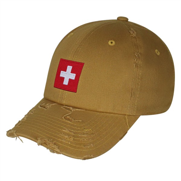JPAK Swiss Flag Vintage Dad Hat Frayed Embroidered Cap Soccer