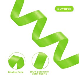 Rilisili Lime Green Satin Ribbon 5/8 Inch 50 Yards Double Faced Polyester Satin Ribbons for Gift Wrapping DIY Crafts Weddings Invitations Flower Bouquet Bow Making Home Decor Sewing