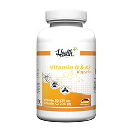 HEALTH + VITAMIN D3 and K2, 90 capsules each 125 IU of vitamin D3 and 200 mcg of vitamin K2, high-dose vitamin D for strong bones and teeth, Health-Plus dietary supplement made in Germany