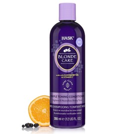 HASK, Acondicionador Tonificador Morado, para Cabello Rubio, Neutraliza los Tonos Amarillentos y Cobrizos, Libre de Sulfatos, Parabenos, Ftalatos y Gluten, 355 ml