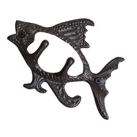 KONTONTY Farmhouse Cast Iron Fish Hook Durable Wall Mounted Coat Hanger for Garden Patio Versatile Beach Themed Key Hat Organizer Effortless Installation Antique Style Decor