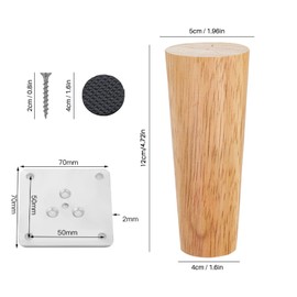 12 cm Wooden Table Legs, Pack of 4 Solid Wood Conical Replacement Sofa Feet, Furniture Feet, Base Feet, Table Foot, Made of Oak, Furniture Legs with Mounting Plates & Screws for Chairs and Sofa, Bed,