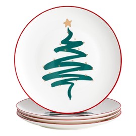Swuut Christmas Holiday Bone China Dessert Plates - Salad Plates 8 inch - Set of 4,Oven&Dishwasher Safe Kitchen Serving Dishes (Tree, 8 inch)