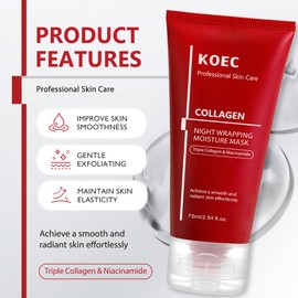 KOEC Collagen Night Wrapping Moisture Mask,Peel-Off Overnight Collagen Face Mask for Skin Firming & Hydration,Deep Moisturizing Wrapping Moisture