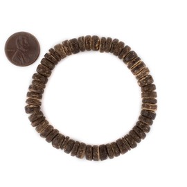 TheBeadChest Natural Coconut Shell Stretch Bracelet Brown Disk Wood