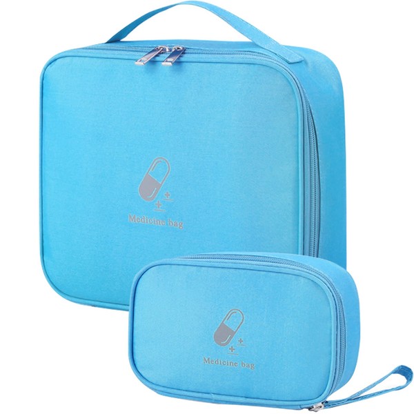 Pack of 2 Medicine Bag Large Capacity Empty Waterproof Emergency Bag First Aid Bag Travel Pharmacy Bag Medicine Storage Bag for Travel On the Go Home Office Office (Blue)
