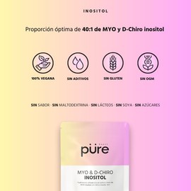 püre | Myo Inositol & D-Chiro Inositol mezcla ideal 40:1-6 gramos por porción, suplemento alimenticio en polvo para 60 días.