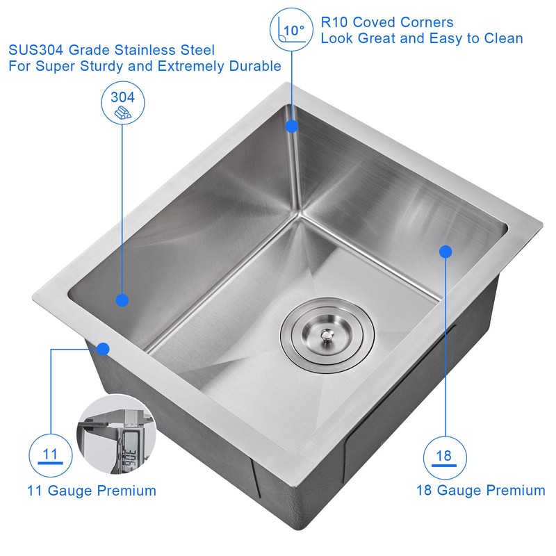 MENATT 15-inch Undermount Kitchen Bar Sinks, 304 Stainless Steel Handmade